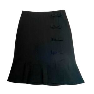 Gracia Black Fluted Ruffle Hem Midi Skirt with Bows - Plus 1X - Holiday - Flirty